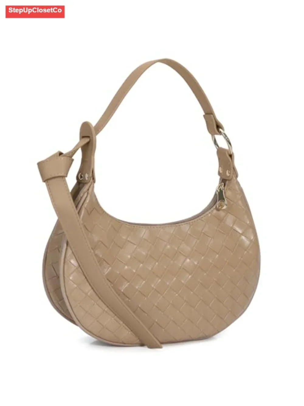 Faux Leather Woven Hobo Shoulder Bag with Adjustable Strap
